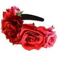 Elegant red and pink artificial rose floral headband for Halloween cosplay costume - Red Rose Red + Rolled-edge Rose Red