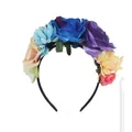 Vibrant colorful artificial floral headband with large roses for Halloween party costumes - Multicolor Blue and Deep Purple