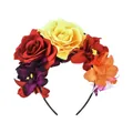 Halloween simulation flower headband with red and yellow roses for cosplay decoration - Deep Red And Yellow With Orchids And Roses On The Side.