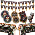 Set completo per festa Giorno dei Morti con stoviglie e striscioni a teschio - Stoviglie Decorative Giorno dei Morti / Set da 6 pezzi