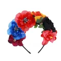 Vibrant Day of the Dead floral headband with mini skull decorations for Halloween cosplay - Black Orange And Yellow (skull)