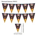 Detailed dimensions for 10-piece Mexican Day of the Dead skull theme pennant banner. - E款三角旗