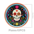 Day of the Dead themed 23cm paper plates, 10-piece set for a festive Mexican party decoration - 9 Inch Plates