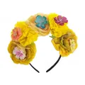 Vibrant yellow floral headband with colorful artificial flowers for Halloween cosplay - Cyan + Yellow + Gesang Flower