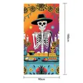 Vibrant Day of the Dead Mexican door banner featuring skeleton and marigold, size 180x90cm - Altar Skeleton (JH-260328BYJ05) / 180x90cm / White Background