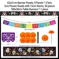 Kit de décoration mexicain Jour des Morts avec bannière, souci et chemin de table - Ensemble Chemin de Table Bannière Marigold / 18 Pièces de Bannière/Pack