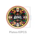 Traditioneller Pappteller zum Tag der Toten mit Totenkopf-Design, 18 cm Durchmesser, 10 Stück - 7 Zoll Teller / 10er Pack