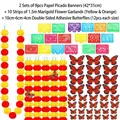 Kit de décoration mexicaine Jour des Morts avec guirlandes, papillons et bannières - Ensemble Deluxe Marigold Papillon / 18 Pièces de Bannière/Pack