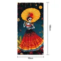 Tag der Toten Skelett-Türbanner mit Blumenkleid und Schirm, 180x90cm - Skelett mit Schirm (JH-260328BYJ04) / 180x90cm / Dunkelblauer Hintergrund