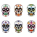 Detailansicht von sechs bunten mexikanischen Tag der Toten Zuckerschädel-Papiermasken - Tag der Toten Maske Modell B / 6er Set