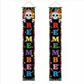 Striscioni per portico per il Giorno dei Morti con teschio colorato e design REMEMBER - Stile Giorno dei Morti 4 / 30x180cm (2 Pezzi/Confezione)