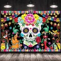 Vibrant Day of the Dead Mexican party backdrop with sugar skull and skeleton mariachi - Style 7 / 150*100cm