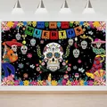 Dettaglio dello sfondo per festa Dia de los Muertos con teschi colorati e fiori. - Stile 8 / 150x100cm