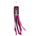 Outdoor Tag der Toten Windsack mit Zuckerschädel-Design und rosa-schwarzen Bändern - Bunter Totenkopf Gestenstil (Y-00686-2)