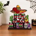Vue détaillée de la décoration en bois Jour des Morts avec tête de mort et chapeau sombrero - Crâne de Sucre Peint Classique (6269402187769)