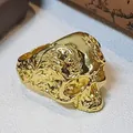 Anello con teschio messicano inciso in oro vintage con dettagli floreali punk - Oro