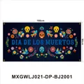 Grande striscione messicano per il Giorno dei Morti con teschi e fiori, 180cm x 90cm. - Motivo Teschio di Zucchero Blu Scuro (MXGWLJ021-DP-BJ2001) / 180x90cm