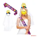 Σετ πάρτι μπάτσελορ Fiesta με κορδέλα Bride to Be και πέπλο στέμμα Final Fiesta - Ένα μέγεθος / Σετ Στέκας με Πολύχρωμο Δαντελένιο Πέπλο και Λουλούδια (OK723A3-2)