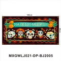 Grande striscione Dia de los Muertos 180x90cm con teschi di zucchero e fiori colorati. - Motivo Cinque Teschi (MXGWLJ021-DP-BJ2005) / 180x90cm