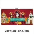 Dettaglio dello striscione Dia de los Muertos 180x90cm con motivi scheletro e fiori - Motivo Musicisti Teschio Rosso (MXGWLJ021-DP-BJ2006) / 180x90cm
