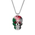 Detailed macro view of Day of the Dead sugar skull pendant necklace in polished stainless steel - Steel / Palestine