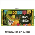 Banner fondale Giorno dei Morti 180x90cm con teschi di zucchero e motivi di cactus - Motivo Teschio Zucca Nero (MXGWLJ021-DP-BJ2008) / 180x90cm