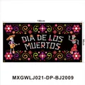 Dettagli dello striscione Giorno dei Morti con dimensioni 180x90cm e design teschio. - Motivo Musicisti e Ballerini Teschio Nero (MXGWLJ021-DP-BJ2009) / 180x90cm