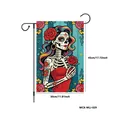 Tuinvlag Dag van de Doden met kleurrijke illustratie van suikerschedel (30x45cm) - Catrina Schedel Dame (WCX-WLJ-029) / 100D Polyester