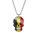 Macro view of Belgian flag sugar skull pendant necklace in polished stainless steel - Steel / Belgium Style