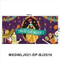 Dettaglio del banner del Giorno dei Morti con La Catrina, teschi e motivi festivi. - Motivo La Catrina Viola Scuro (MXGWLJ021-DP-BJ2010) / 180x90cm