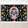 Day of the Dead backdrop banner featuring sugar skull and flowers for Mexican party decor - Style 13 / 150*100cm