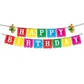 Banderole d'anniversaire mexicaine Fiesta avec cactus colorés et texte Happy Birthday - Bannière Joyeux Anniversaire / 16x16cm
