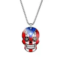 Detailed macro shot of a stainless steel sugar skull pendant with Puerto Rico flag design - Steel / Puerto Rico