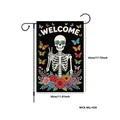 Gezellige tuinvlag voor Dag van de Doden met skelet en bloemendecoratie 45x30cm - Schedel met Zonnebril (WCX-WLJ-030) / 100D Polyester