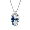 Stainless steel sugar skull necklace with Finland flag pattern and decorative engravings - Steel / Finland