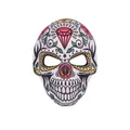 Masque de squelette mexicain du Jour des Morts avec diamant rouge et fleurs imprimées - Red Gem Embellished Sugar Skull Mask / Style 5