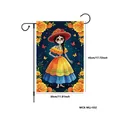 Vibrant Mexican Day of the Dead garden flag featuring a skeleton lady and orange flowers - Catrina Skull Night Sky (WCX-WLJ-032)