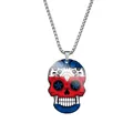 Detail of a Day of the Dead skull pendant necklace featuring a colorful flag design - Steel / Costa Rica