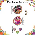 Tag der Toten Türbehang Set aus Papier mit bunten Totenkopf Ornamenten und Maßen. - Tag der Toten Karnevalsnacht Türhänger (HW9159-44) / Papier Türhänger Set