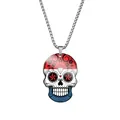 Detail of stainless steel sugar skull necklace with colorful flag pattern print - Steel / Netherlands Style
