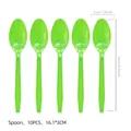 Pack of 10 bright green disposable plastic spoons, 16cm length for festive party decorations - Dinner Spoon