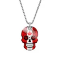 Detail view of a skull necklace featuring Canadian flag and sugar skull patterns. - Steel / Canada