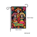 Day of the Dead garden flag featuring colorful skeleton musicians and Welcome greeting banner - Three Skull Band (WCX-WLJ-048)