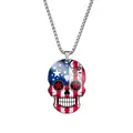 Detailed view of stainless steel skull pendant with American flag pattern design - Steel / United States