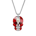 Detailed shot of Peru flag sugar skull pendant on stainless steel chain necklace - Steel / Peru
