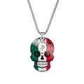 Detailed view of Mexican flag skull pendant necklace made of durable stainless steel - Steel / Mexico