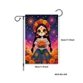 Day of the Dead garden flag featuring a colorful skeleton girl print, 30x45cm - Skull Girl Fireworks (WCX-WLJ-049)