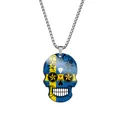 Detailed view of the Swedish flag pattern on a stainless steel skull pendant - Steel / Sweden