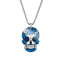 Detail shot of a blue and white sugar skull pendant with Scottish flag pattern on a chain. - Steel / Scotland