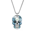 Detailed view of the Day of the Dead skull necklace featuring Guatemala flag colors - Steel / Guatemala